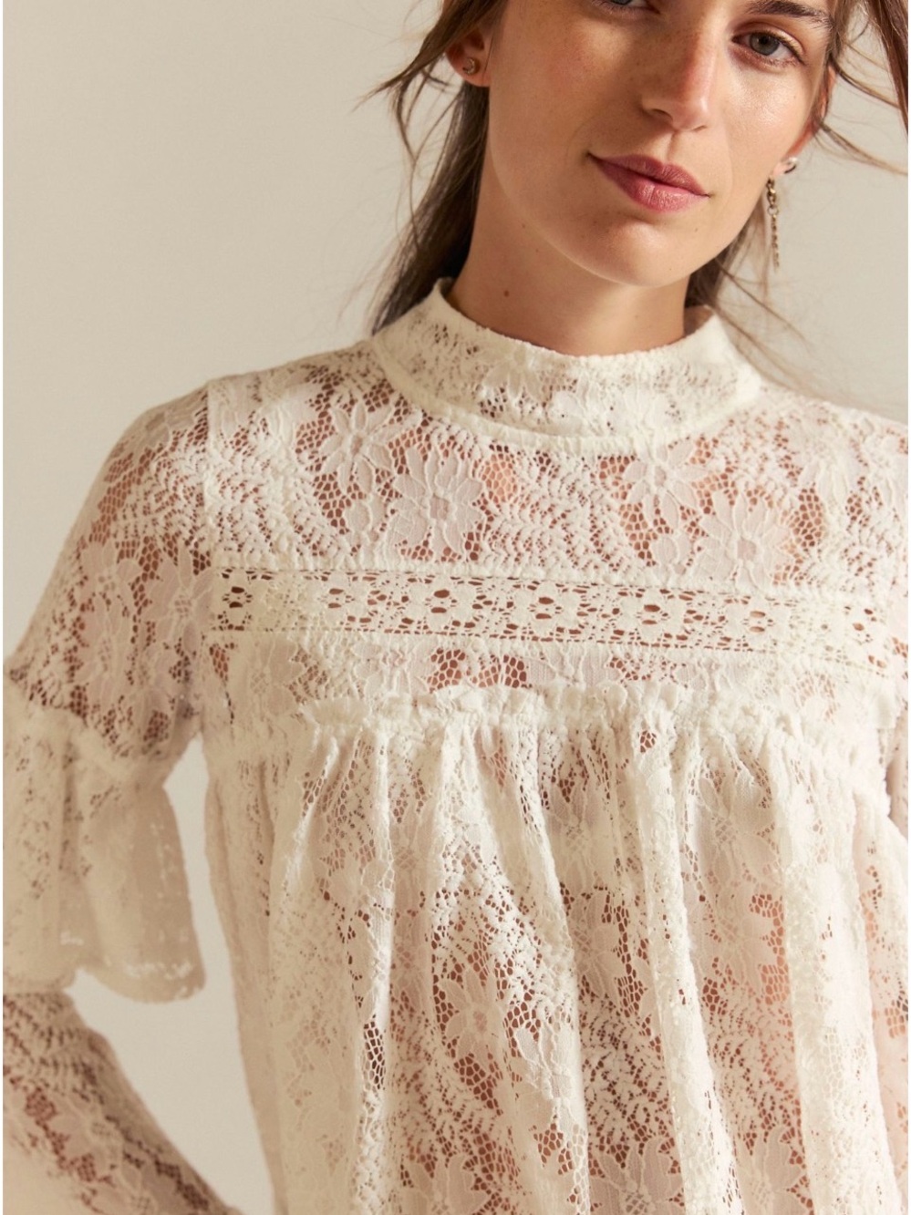 Free People Lilabeth Lace Top in Clean Ivory (size Large) - Picture 4 of 6